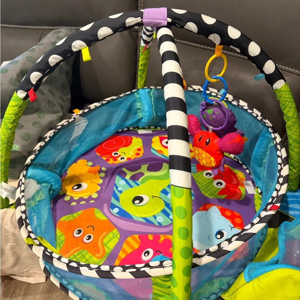 Colorful Blue & Green Infant Play Gym with Animal Friends